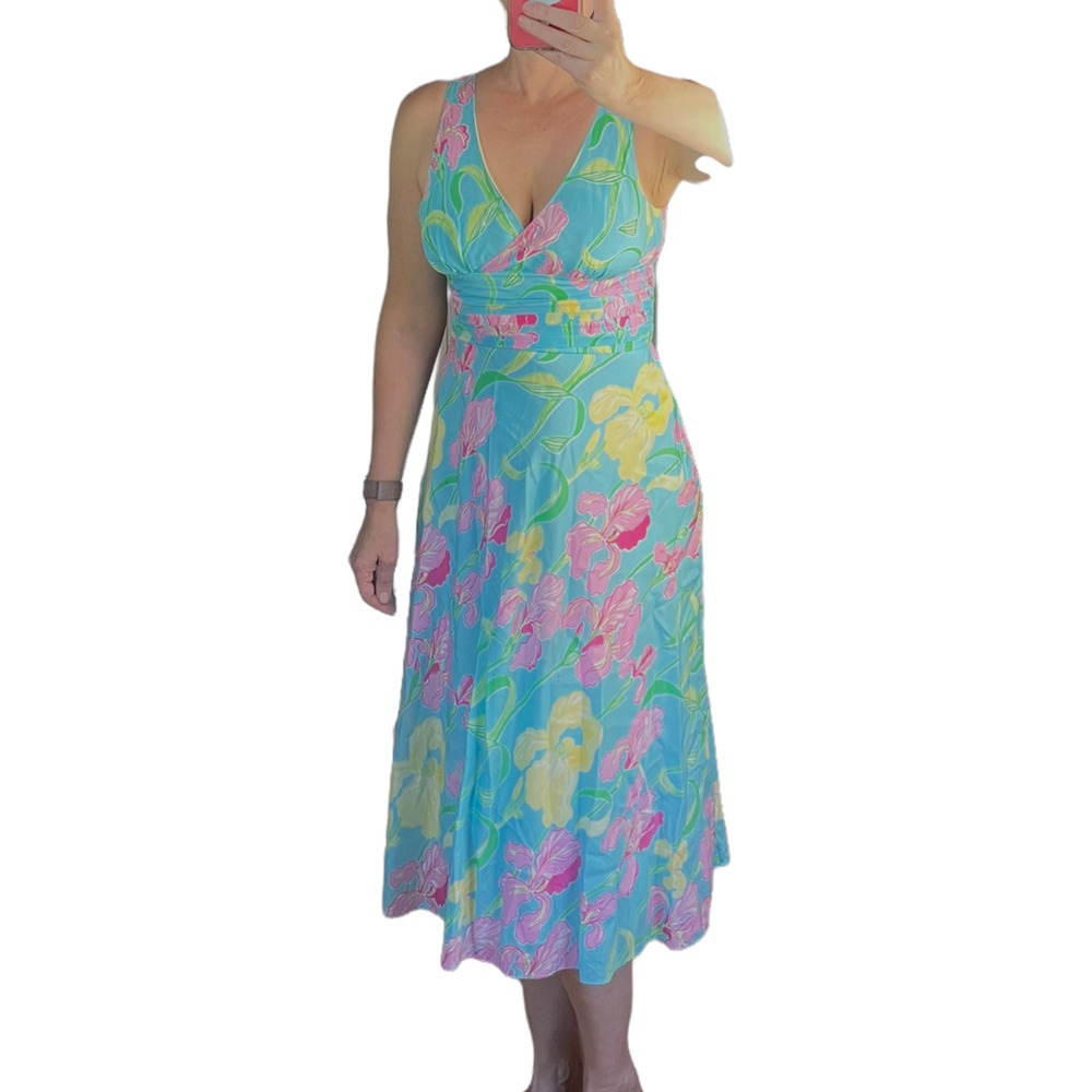 Lilly Pulitzer Floral Tank Dress Silk Cotton Blend Midi Size 4